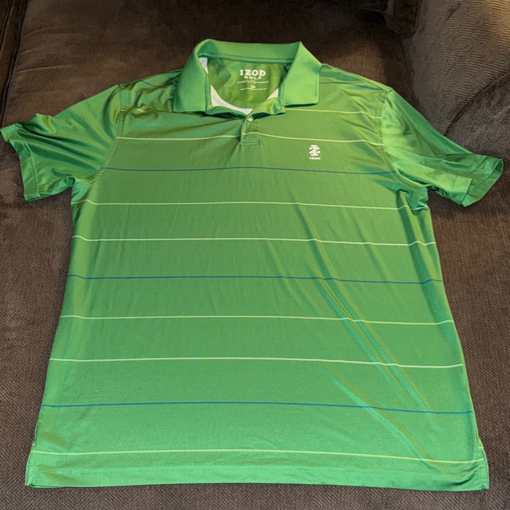 Izod Men's Polo Shirt in Green with Stripes